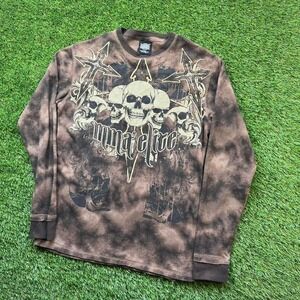 Vintage MMA Elite Tie Dye Graphic Thermal Shirt Sz Large Long Sleeve Y2K